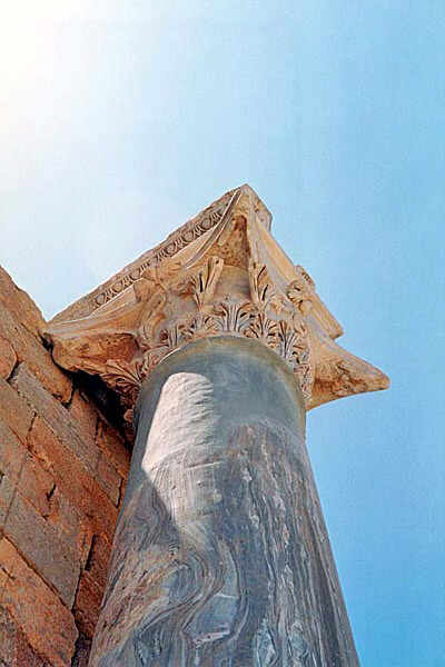 LeptisMagna_TermeAdriano10.jpg - Le Terme di Adriano, particolare di una colonna in marmo cipollino con capitello