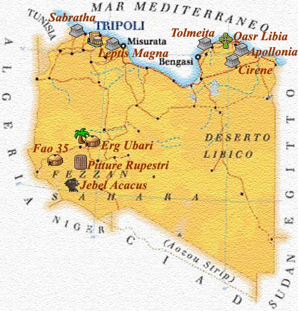 Mappa della Libia e dei luoghi più interessanti che abbiamo visitato, seleziona per ingrandire