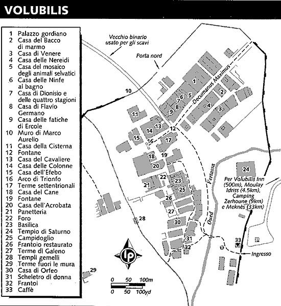 Mappa di Volubilis ( © Guida Marocco - Lonely Planet ), seleziona per ingrandire